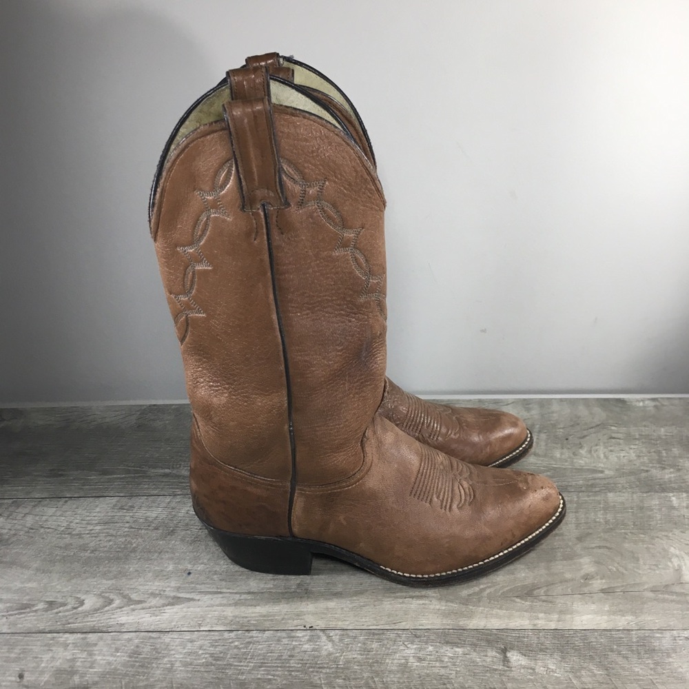 Vintage Abilene Western Cowboy Brown Soft Elk Leather Men’s Boots Size 8.5 USA